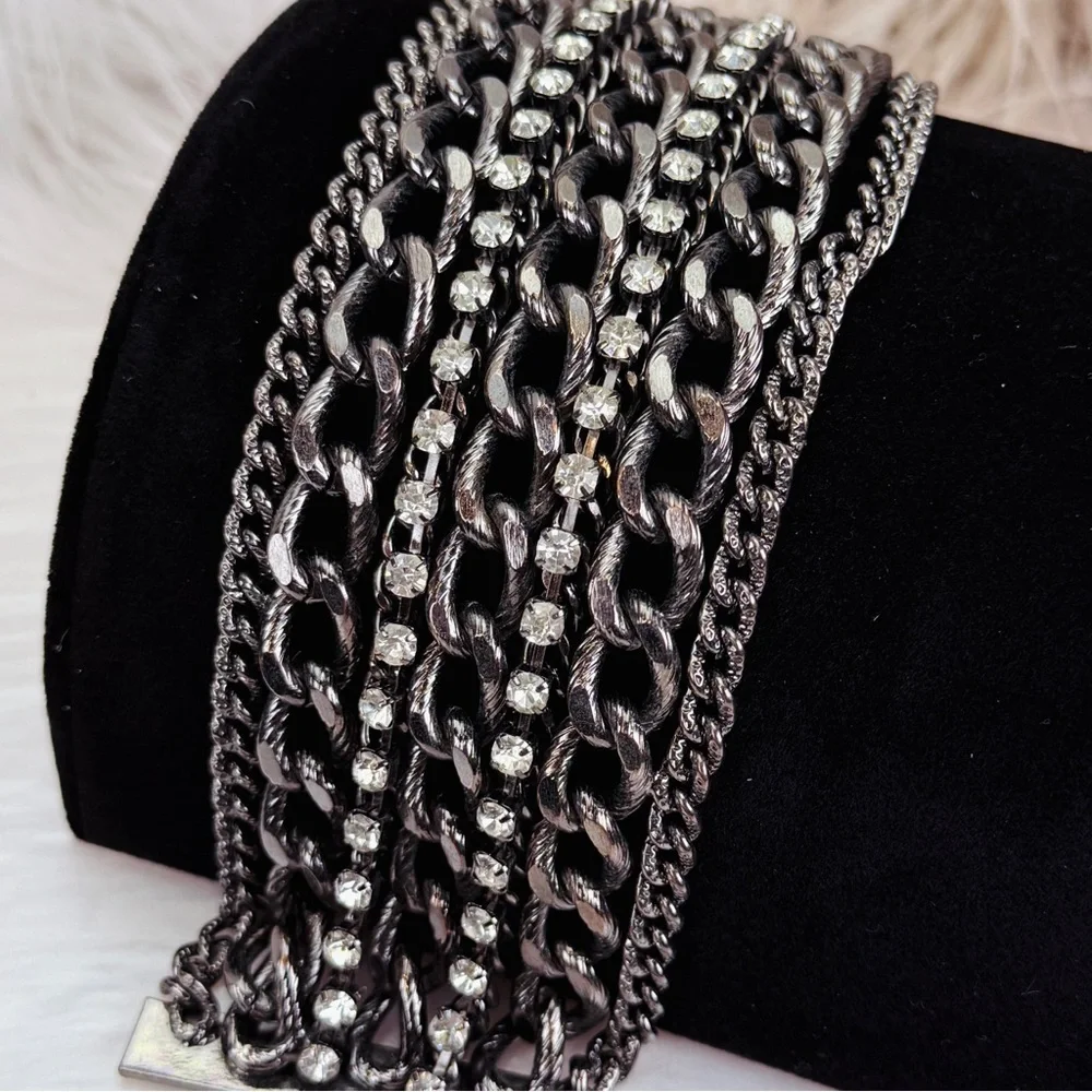 Vintage Chunky Weighted Black gunmetal Bling Chain Bracelet
